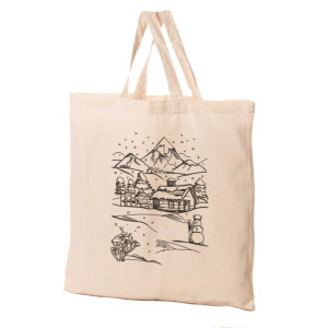 Torba bawełniana seria Zima  Domek Czarny