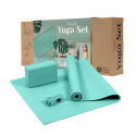 Zestaw do jogi myga Yoga Starter Kit: mata, klocek, pasek - turkusowy