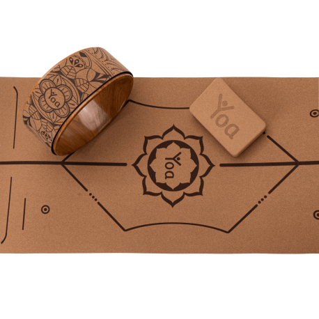 Korkowy zestaw do jogi Yoa - mata, koło, klocek - Mandala Set