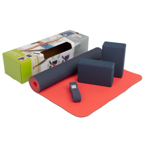 Zestaw do jogi Bodhi Yoga Set Flow: mata, klocki, pasek - niebieski