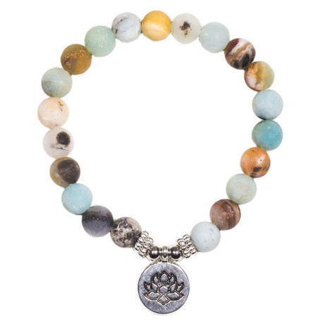 Bransoletka mala z amazonitu z zawieszką kwiatu lotosu