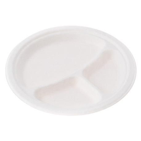 bio Talerz 3-dzielny 26 biodegradowalny talerz z trzciny cukrowej