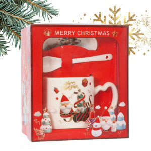 ECARLA Kubek ceramiczny świąteczny Boże Narodzenie w zestawie ze spodkiem i łyżeczką 400 ml KB20WZ2