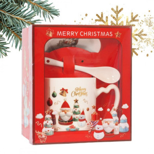 ECARLA Kubek ceramiczny świąteczny Boże Narodzenie w zestawie ze spodkiem i łyżeczką 400 ml KB20WZ3